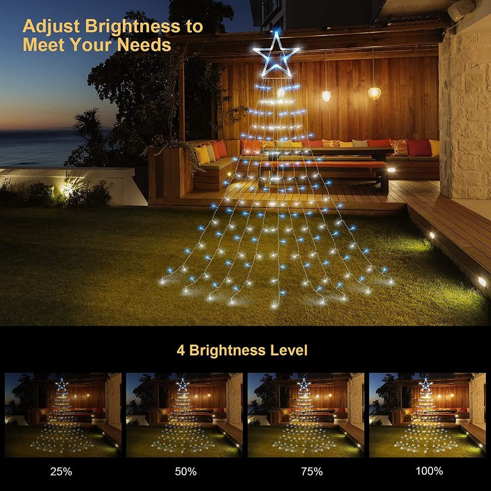 Outdoor Christmas Curtain Lights Star Fairy Lights Mains Powered Window Curtain Lights Plug in