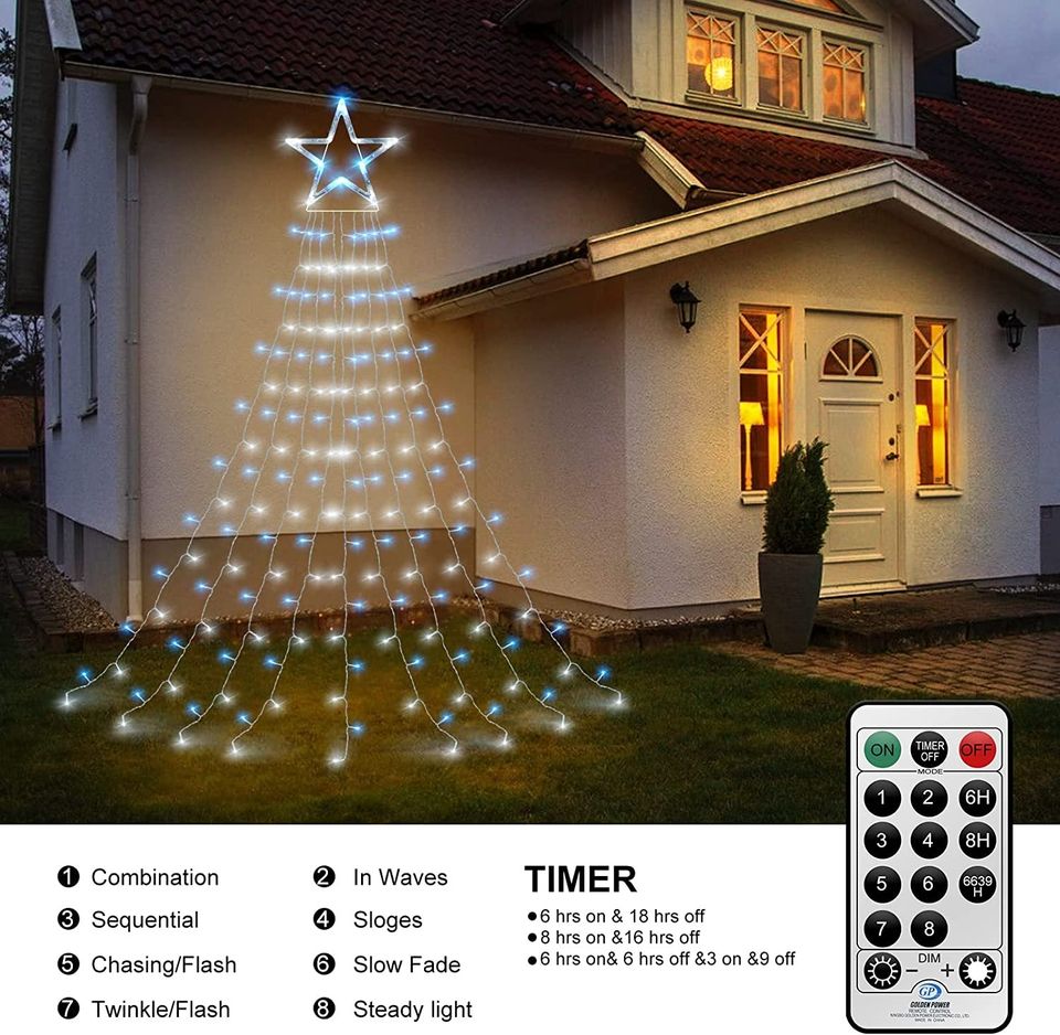 Outdoor Christmas Curtain Lights Star Fairy Lights Mains Powered Window Curtain Lights Plug in