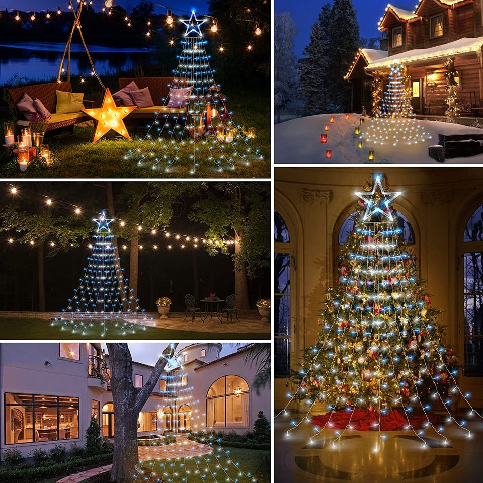 Outdoor Christmas Curtain Lights Star Fairy Lights Mains Powered Window Curtain Lights Plug in