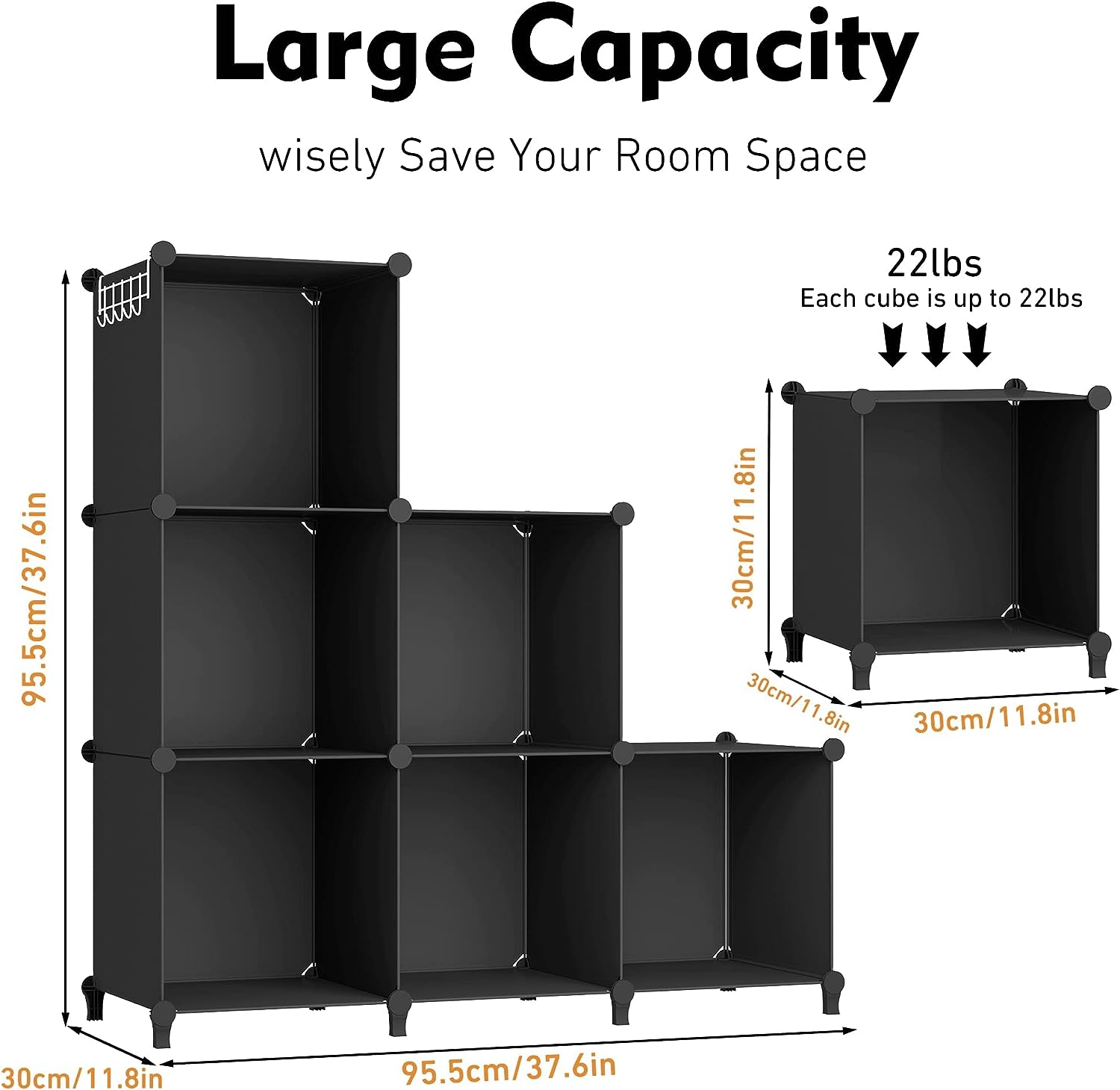 Cube Bookcase, 6 Cube Storage Unit Bookshelf Storage Cube Organiser Multi-Use DIY Storage Cube Shelf for Books, Toys, Clothes, Tools