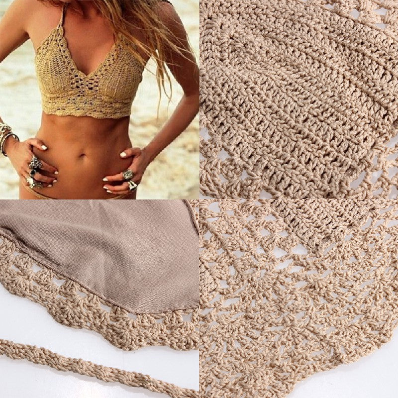 Crochet Lace Bralette Knit Bra - Khaki