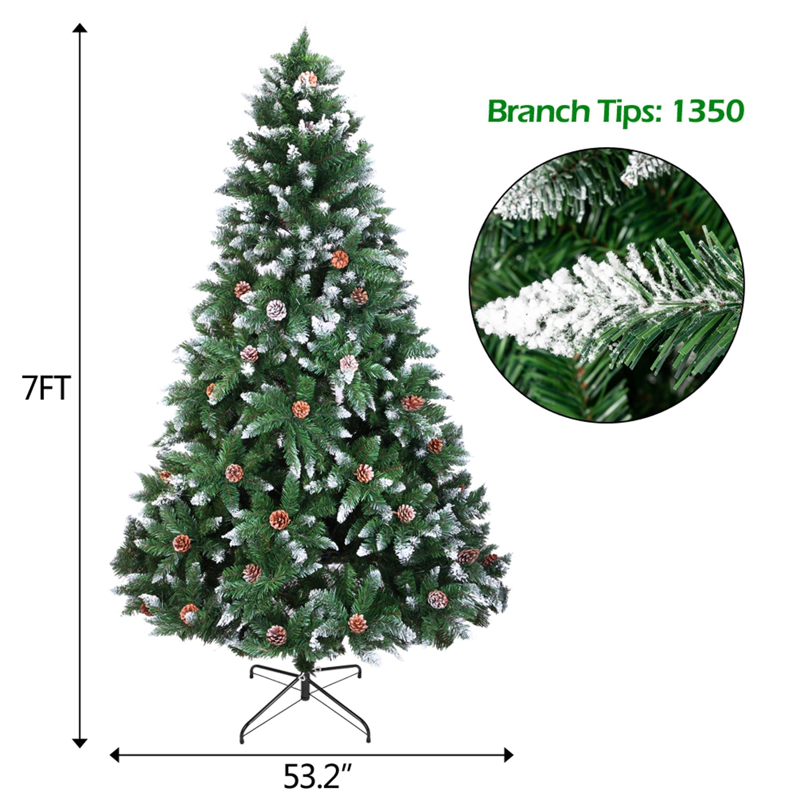 Christmas Tree 7FT 1350 Branch Flocking Spray White Tree Plus Pine Cone