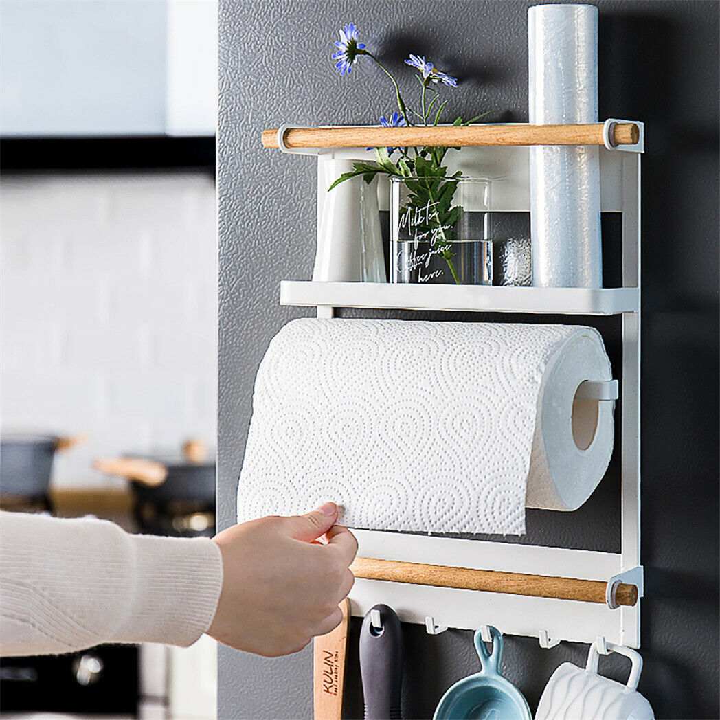 Wooden Spice Rack Magnetic Kitchen Fridge Shelf Hanging for Cabinet Pantry Door