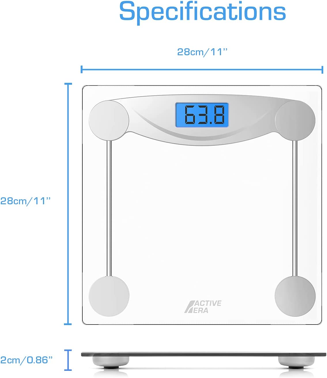 Ultra Slim Digital Bathroom Scales for Body Weight with High Precision Sensors and Tempered Glass (Stone/kgs/lbs)