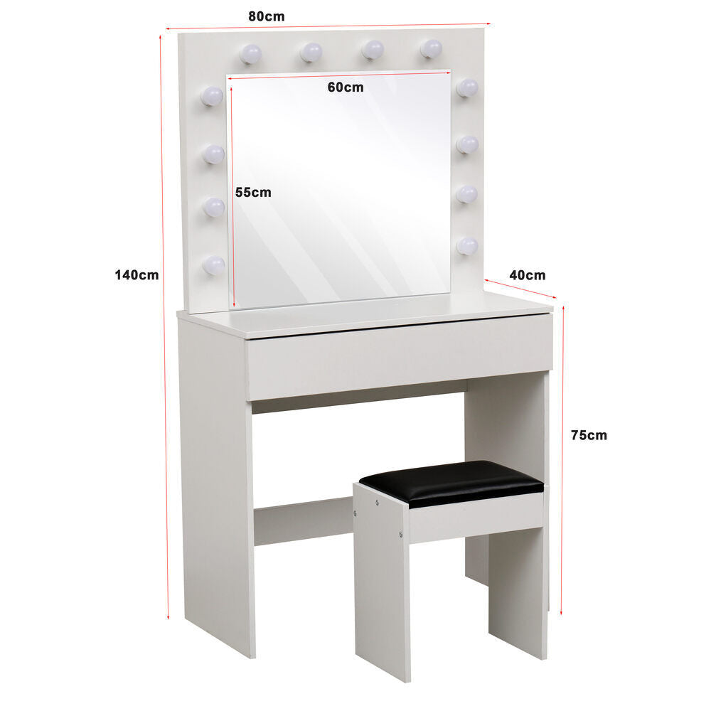 Dressing Table with LED Mirror Modern Makeup Desk Vanity Table Set + Stool