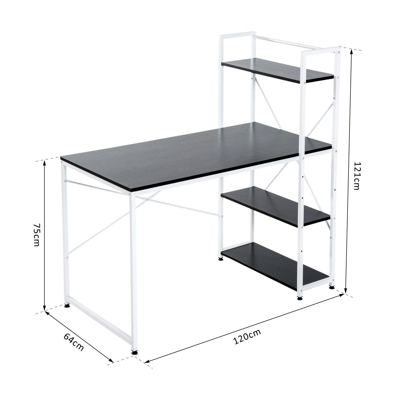 Computer Desk PC Workstation Laptop Table w/4-tier Open Bookshelf Home Office