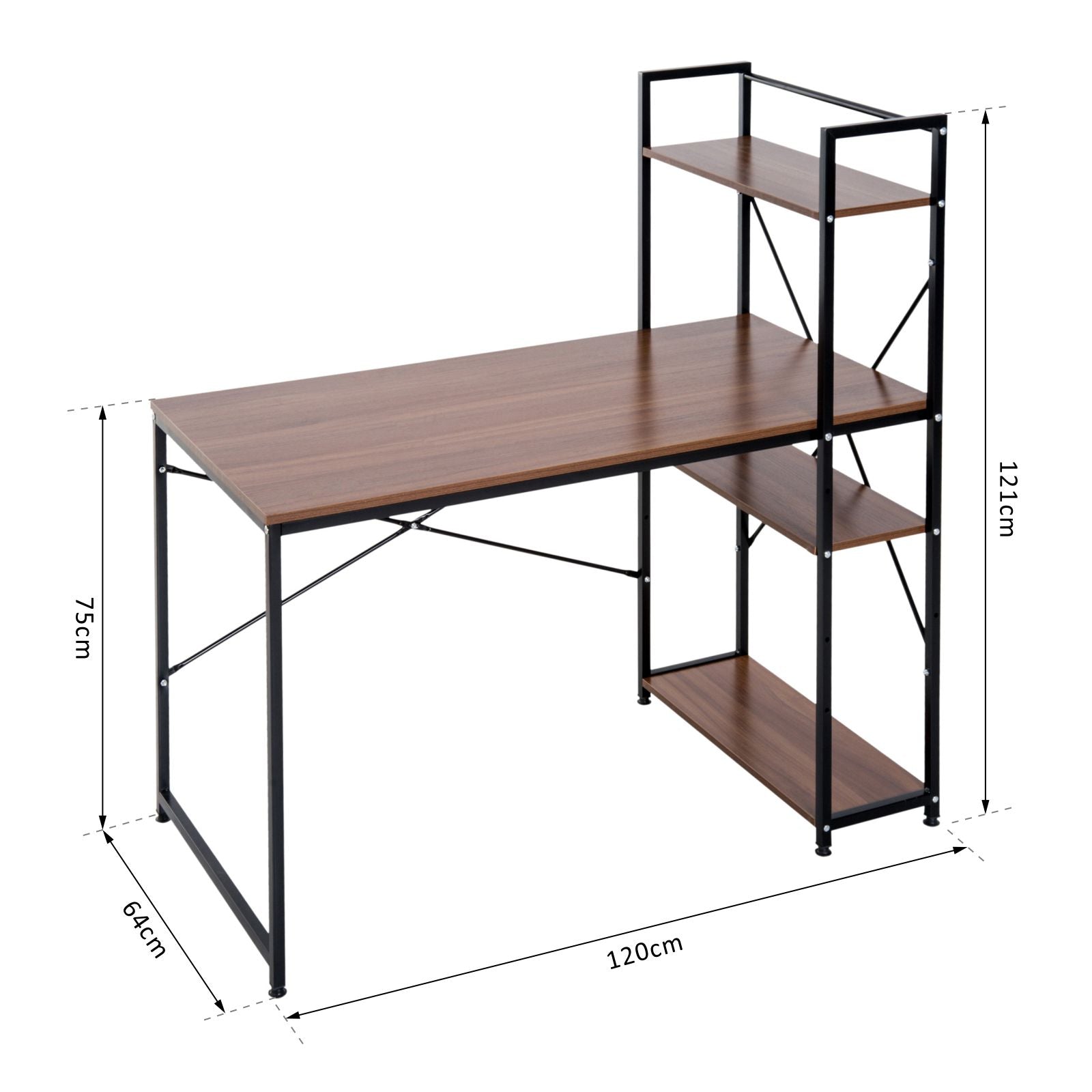 Computer Desk PC Workstation Laptop Table w/4-tier Open Bookshelf Home Office