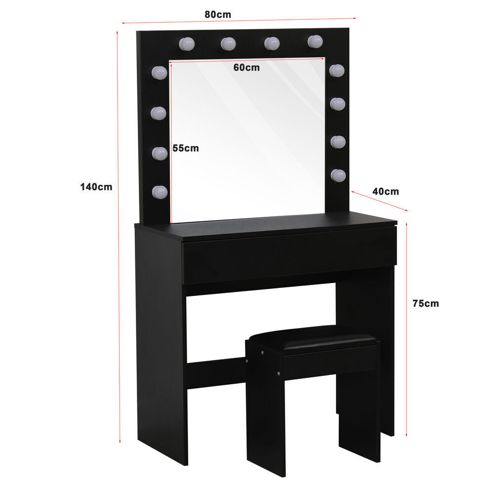 Dressing Table with LED Mirror Modern Makeup Desk Vanity Table Set + Stool