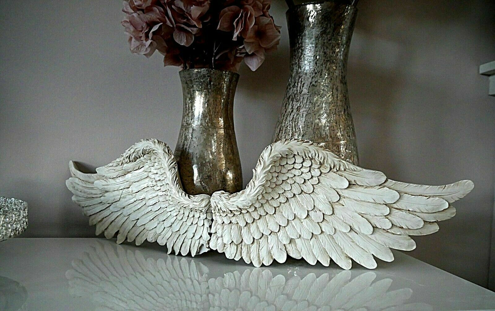 Angel Wings Ornament Feathered Cream Wall Hanging Home Garden Grave Decor Gift