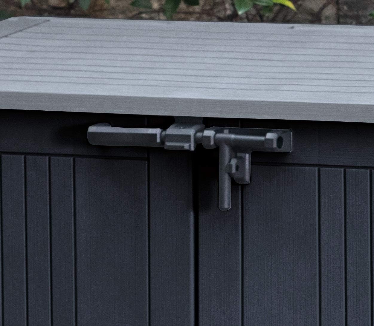 Outdoor Garden Storage Shed, 132 x 71.5 x 113.5 cm, Dark Grey with Light Grey Lid