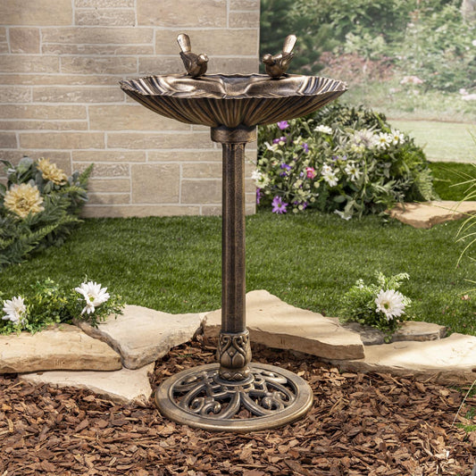 BIRD BATH WITH PLANTER OUTDOOR GARDEN WATER BOWL FREE STANDING GARDEN DECOR