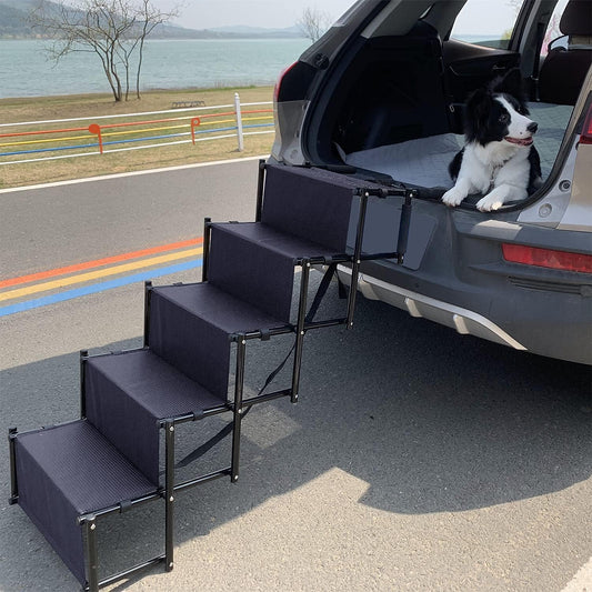 5 Steps Upgraded dog ramps for large dogs car, Lightweight Non-Slip Folding Portable Dog Stairs with Waterproof Surface, Great for Cars Trucks SUVs