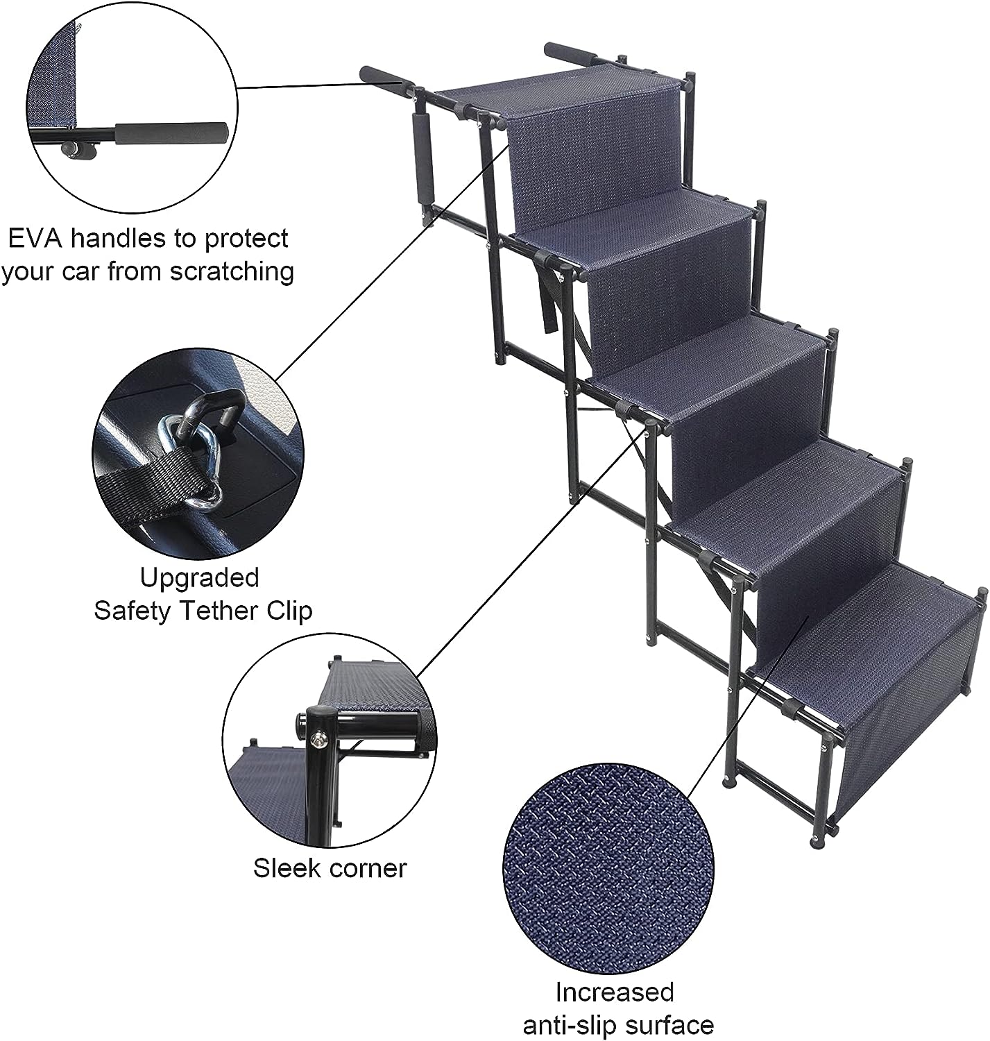 5 Steps Upgraded dog ramps for large dogs car, Lightweight Non-Slip Folding Portable Dog Stairs with Waterproof Surface, Great for Cars Trucks SUVs