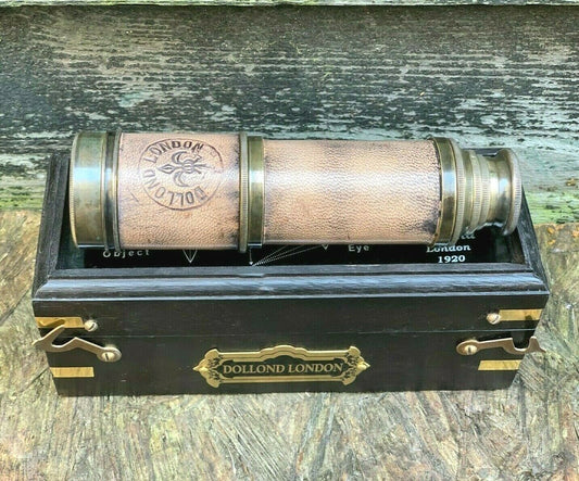 Maritime Brass Telescope Leather Dollond London Marine Navy Antique Spy Glass