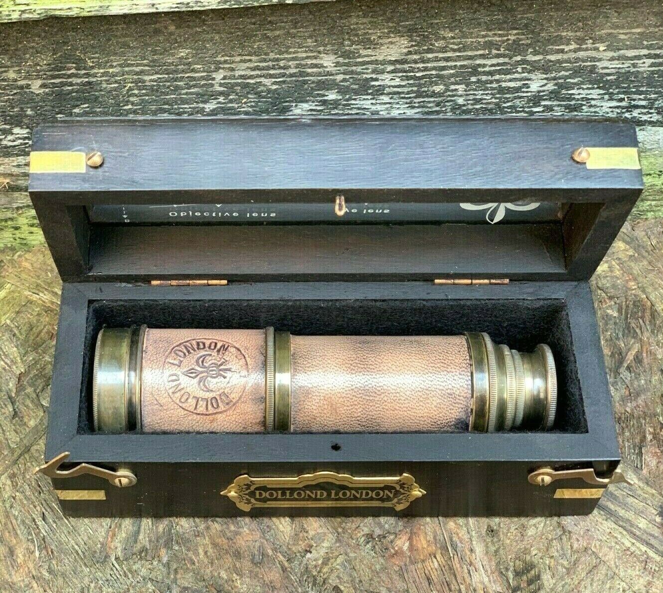 Maritime Brass Telescope Leather Dollond London Marine Navy Antique Spy Glass