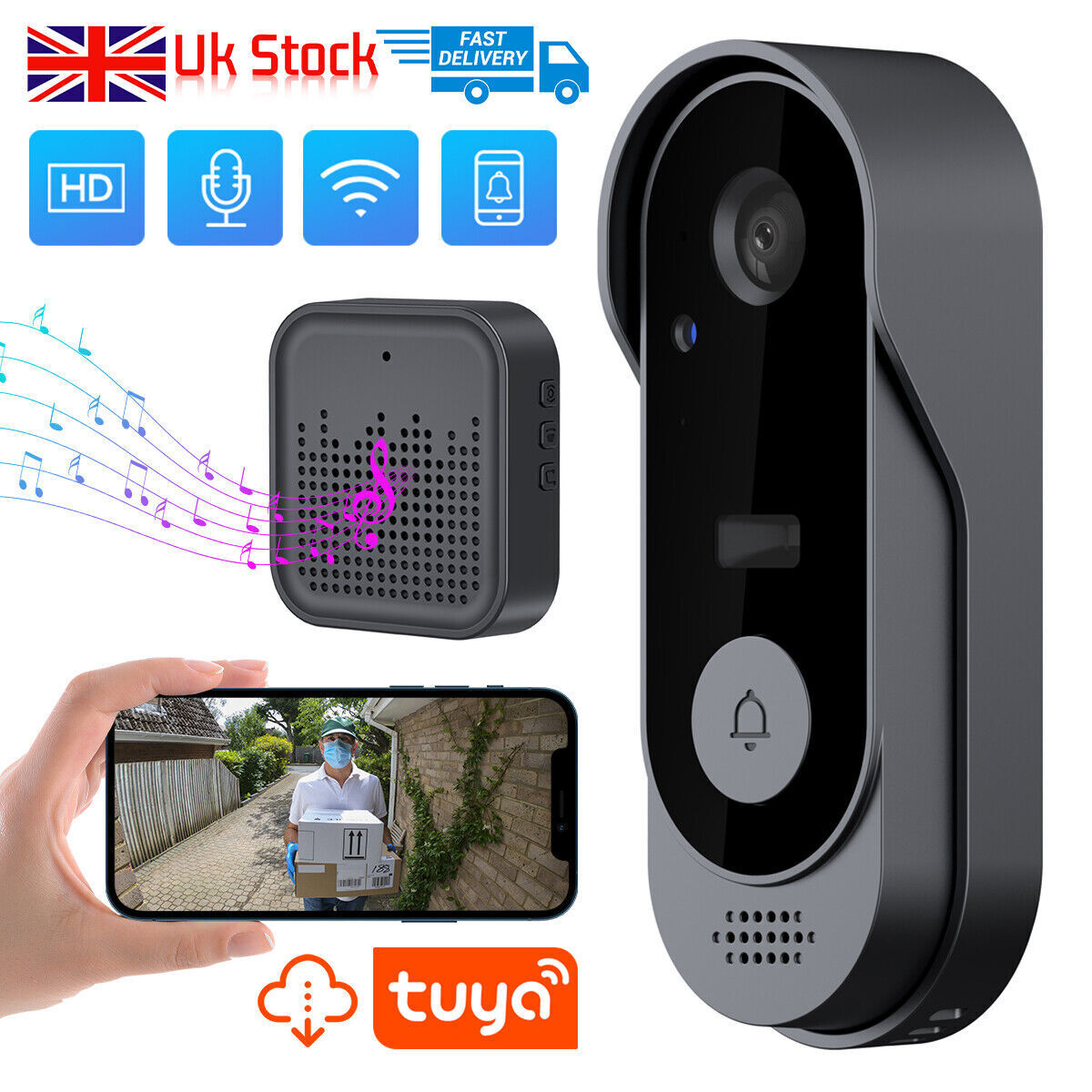 Wireless Smart Video Doorbell WiFi Security Camera Bell Phone Door Ring Intercom