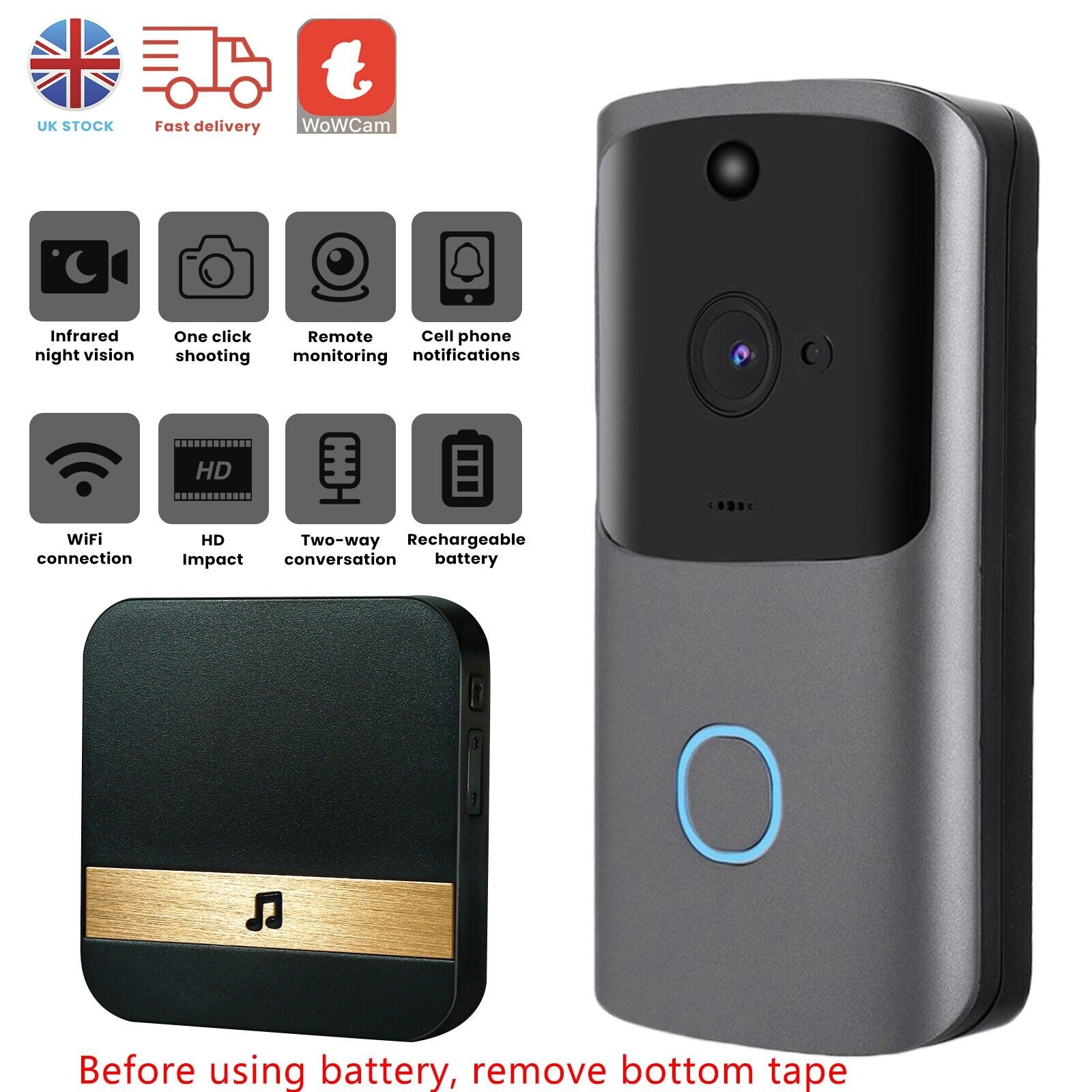 Wireless WiFi Video Doorbell Smart Phone Camera Door Bell Ring Intercom Security