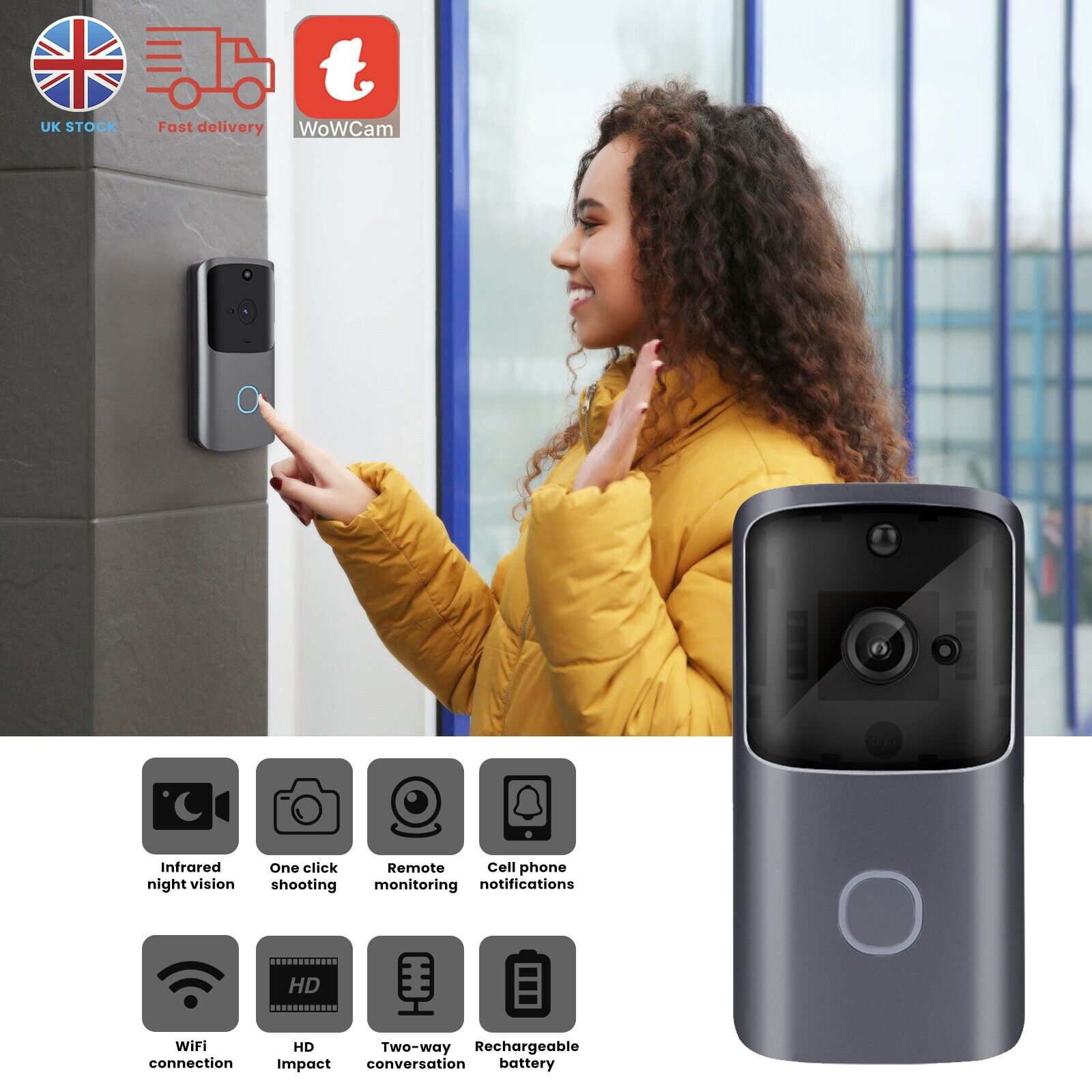 Wireless WiFi Video Doorbell Smart Phone Camera Door Bell Ring Intercom Security