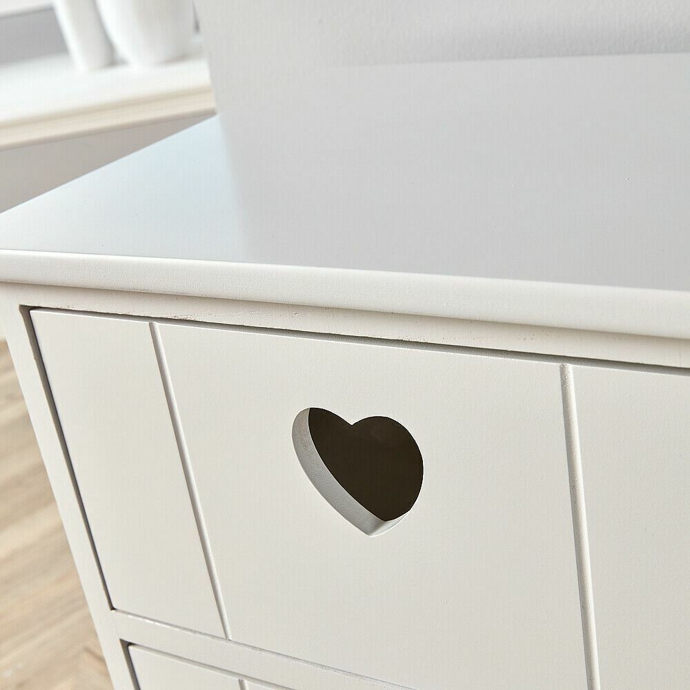 White Wooden 3 Drawer Chest Storage Unit Bedroom Organiser Bedside Love Hearts