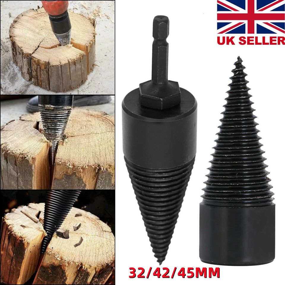 32mm Firewood Drill Bit Wood Cone Hex Shank Wood Log Splitter Screw Splitting