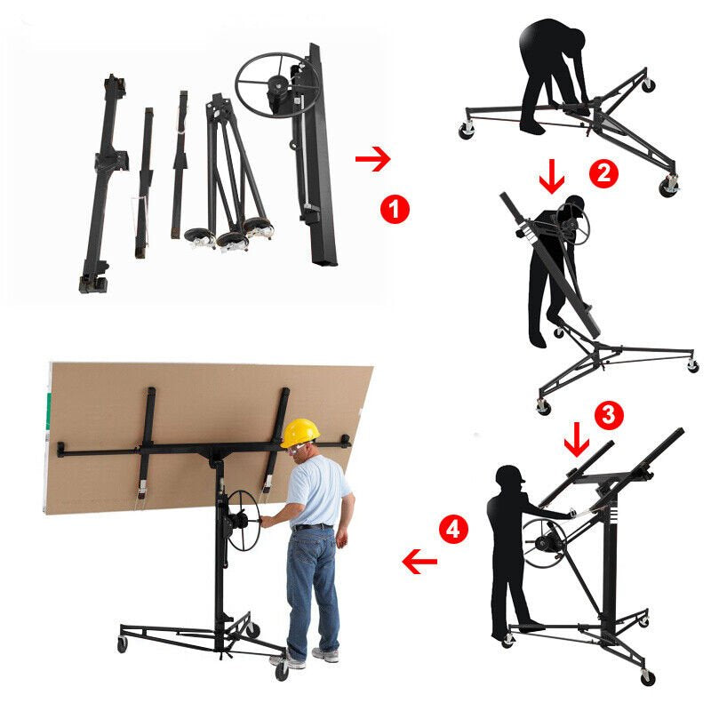 11Ft Drywall Caster Plaster Board Lift Rolling Panel Hoist Sheet Lifter Workshop