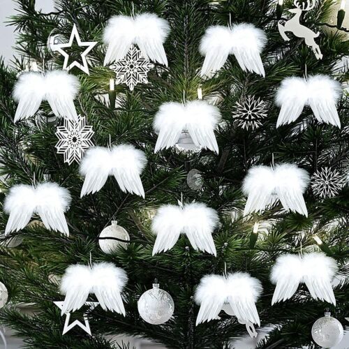 5x White Angel Wings Christmas Feather Baubles XMAS Tree Hanging Ornament Decor