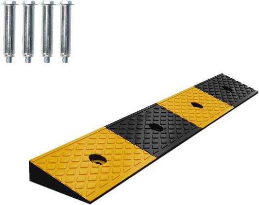 Rubber Car Kerb Ramp 100x15x5cm Curb Ramp with 4 Bolts Non-slip Door Step Ramp 5cm Heigh Heavy Duty Threshold Ramp for Doorways Garage Sidewalk Wheelchair Bike Motorcycle Truck Scooter