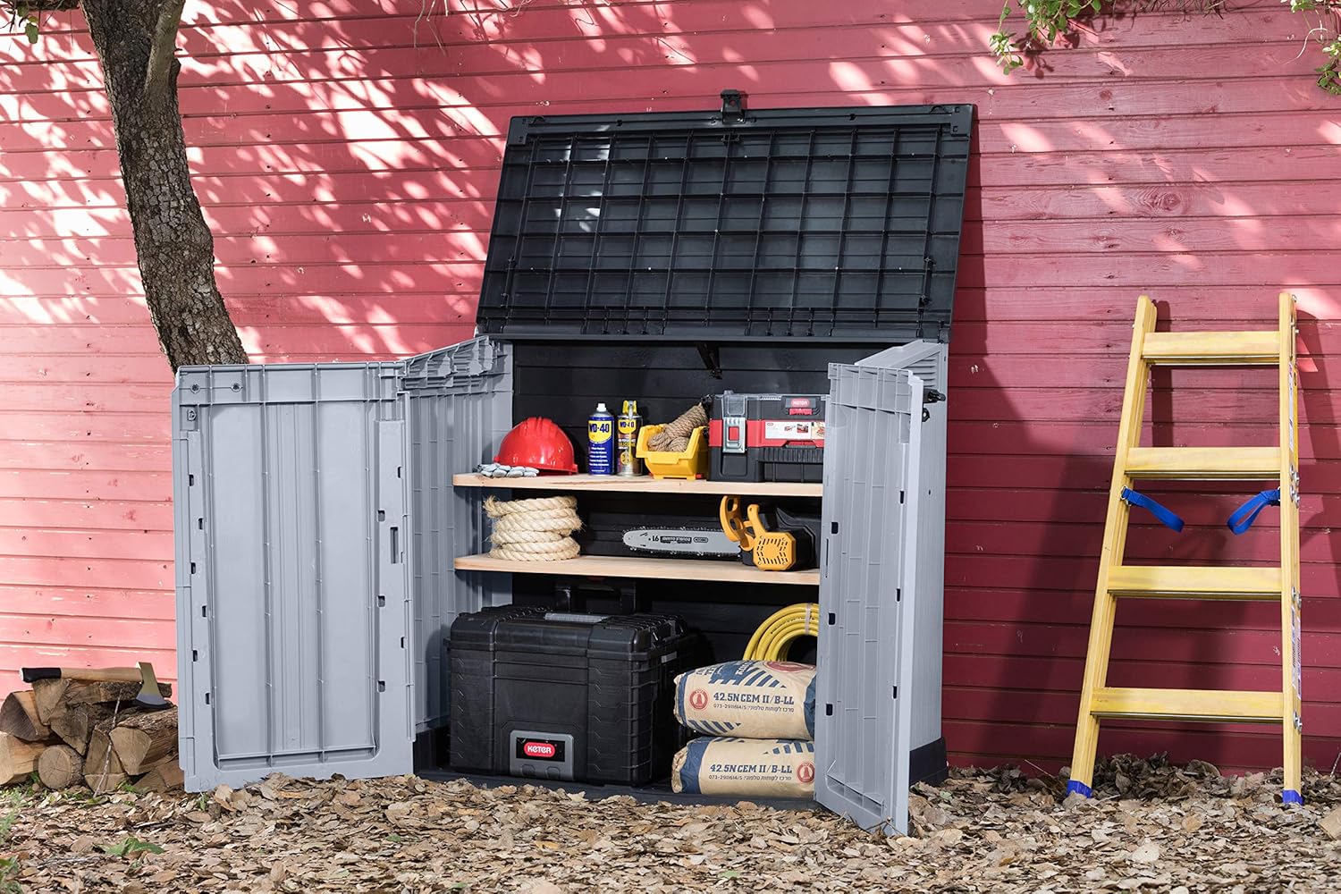 Outdoor Garden Furniture Storage Shed Light Grey with Dark Grey Lid | Fade Free | All Weather Resistant | Safe and Secure | Zero Maintenance