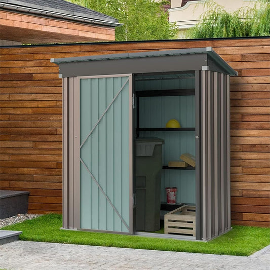 5x3 Foot Metal Garden Storage Shed, Galvanized Metal Garden Shed, Maintenance-Free Metal Shed, Tool Storage Shed, Strong Reinforced Roof