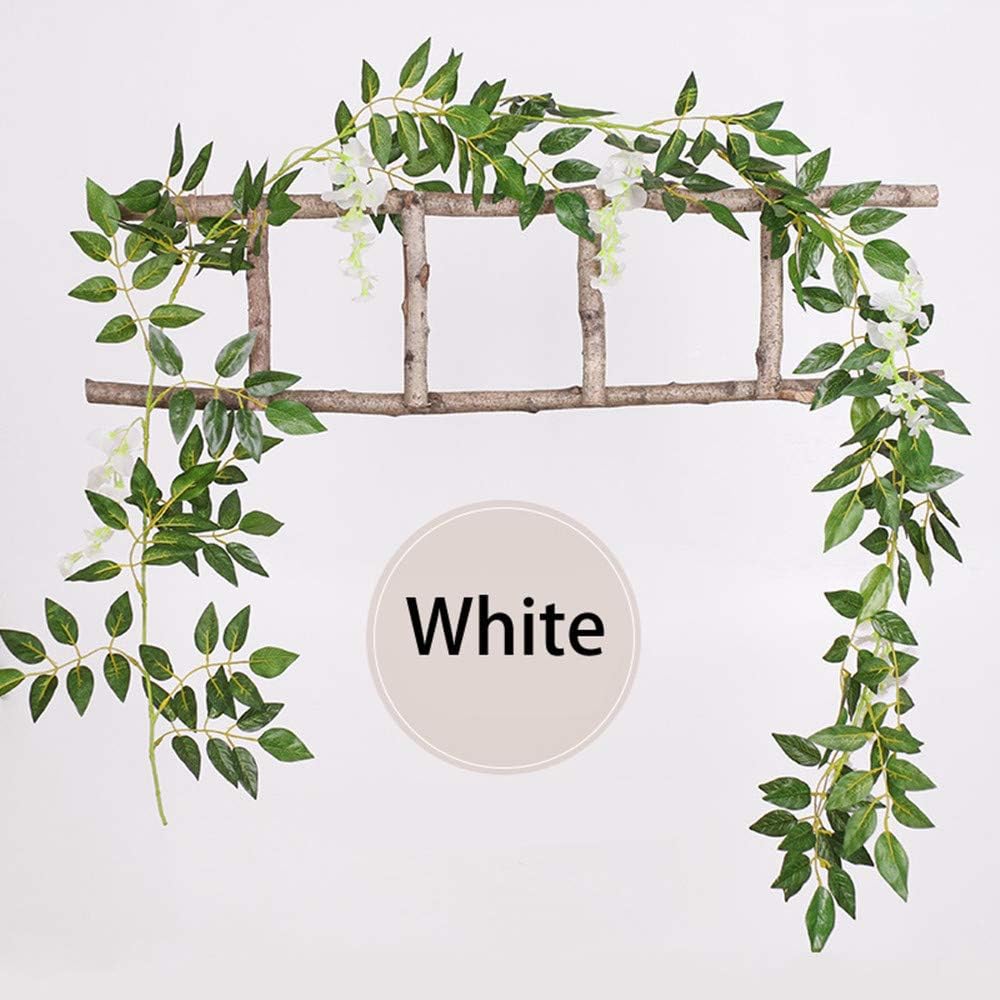 2x7FT Artificial Wisteria Vine Garland Plants Flowers Arts For Ceremony Home Wedding Decoration (White)