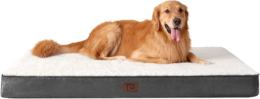 Dog Bed Large Washable, Orthopedic Dog Beds Mattress with Removable Cover, Pet Bed Dog Cushion with Anti-Slip Bottom, White, 91x68x7.5cm