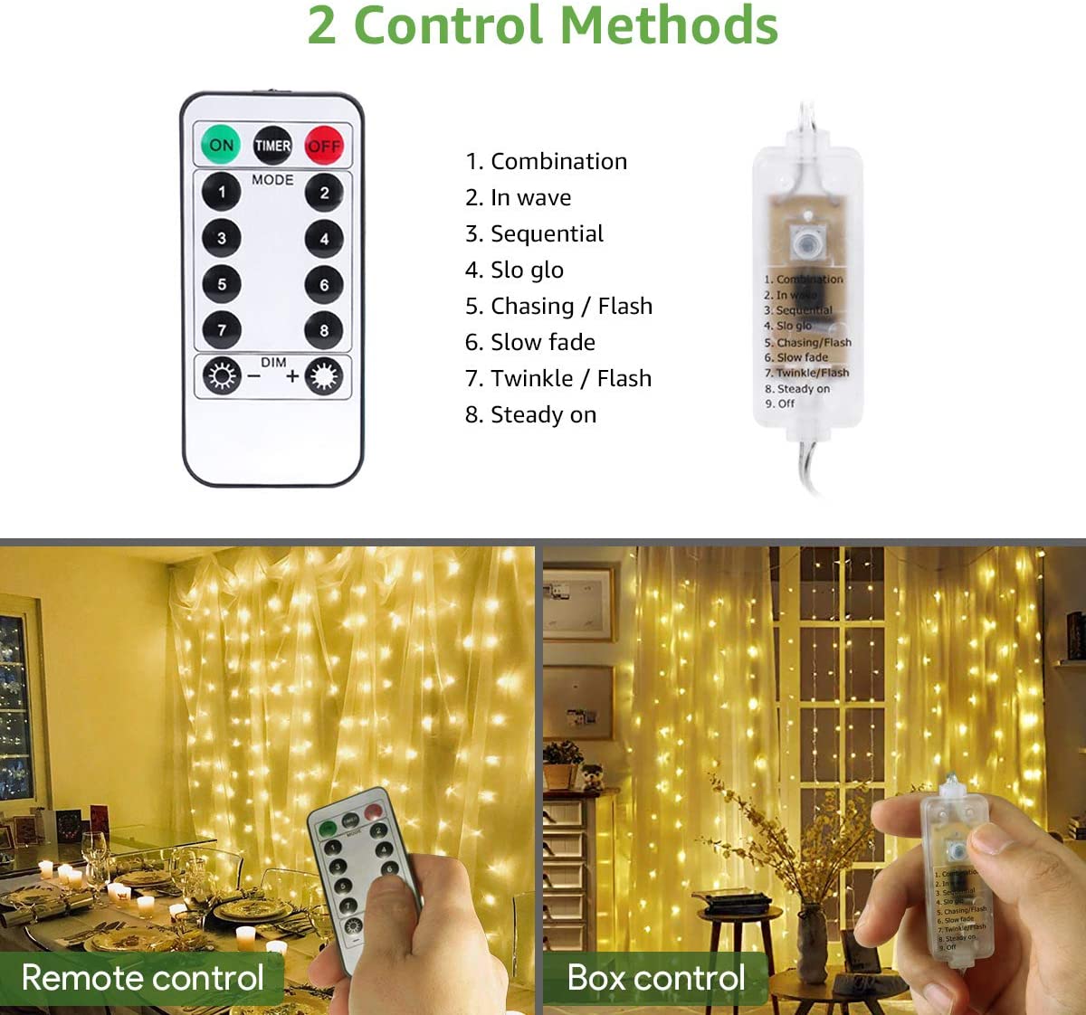 Curtain Fairy Lights with Remote and Timer, 3m x 3m