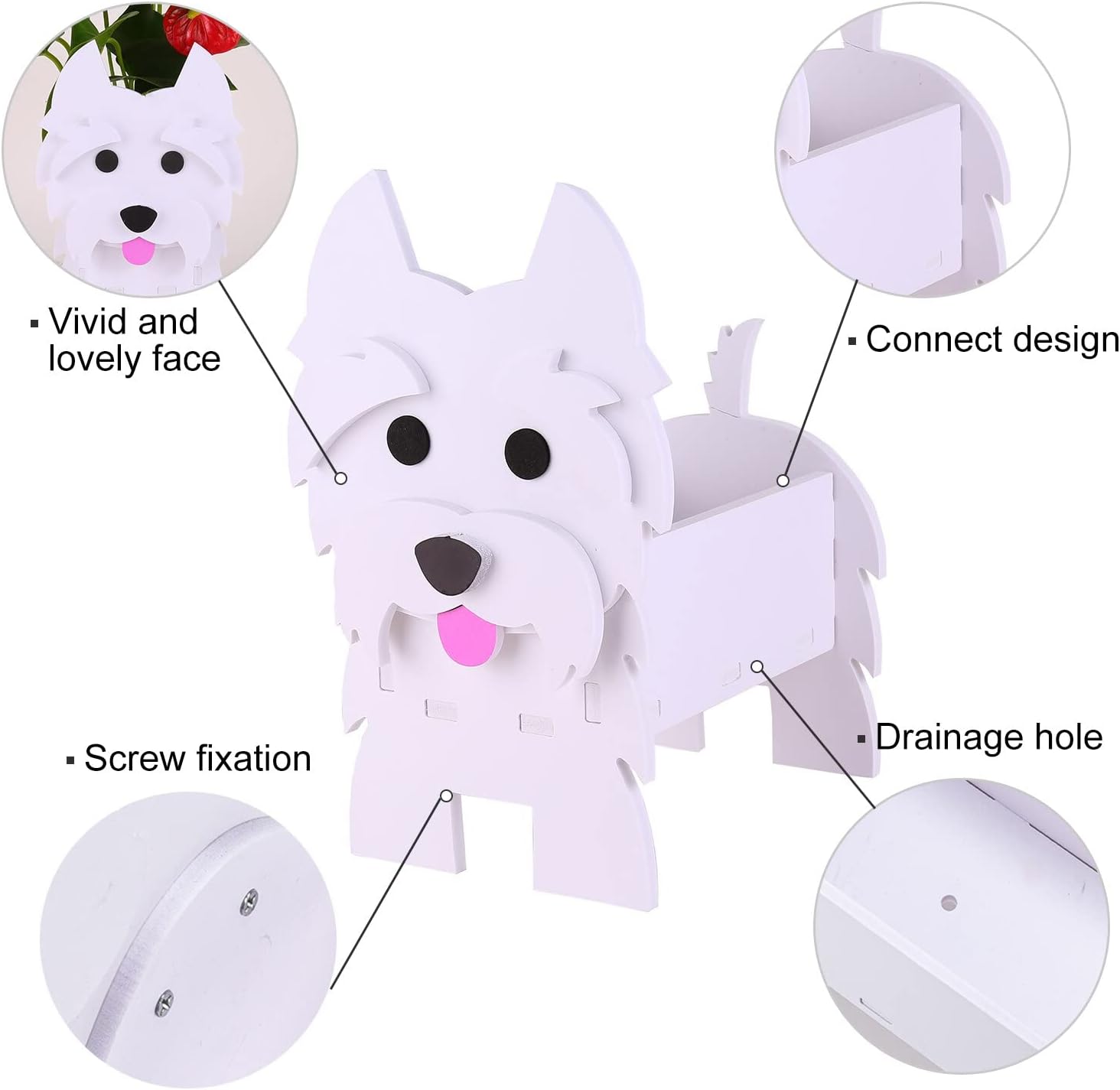 Small Westie Gifts Dog Planter,PVC Animal Plant Pots Outdoor Indoor Garden Planters for Succulent,Cute Rectangular Plant Flower Pots Decor