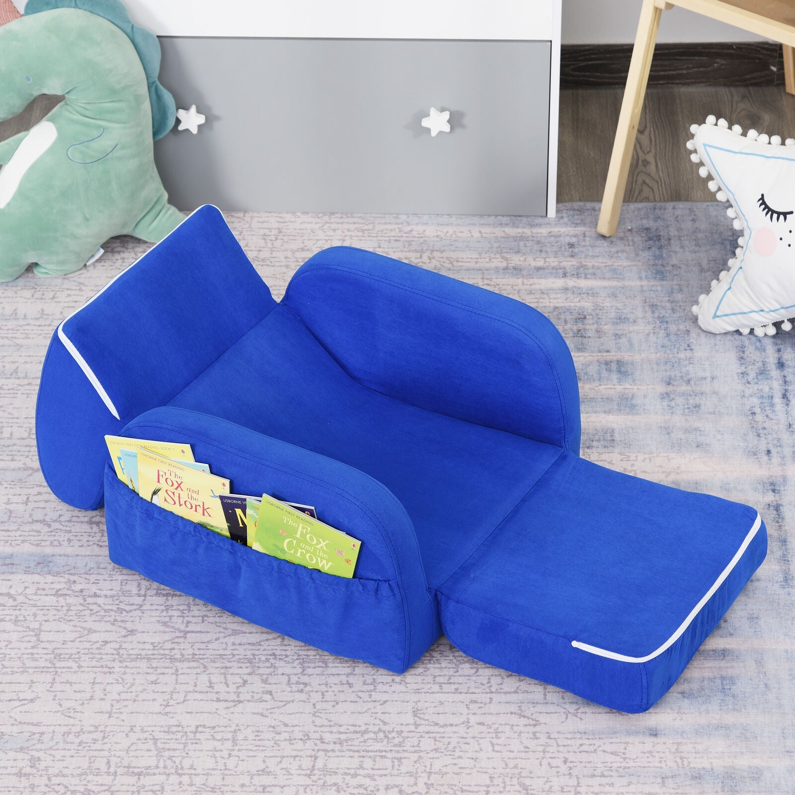 2 In 1 Kids Armchair Sofa Bed Fold Out Padded Wood Frame