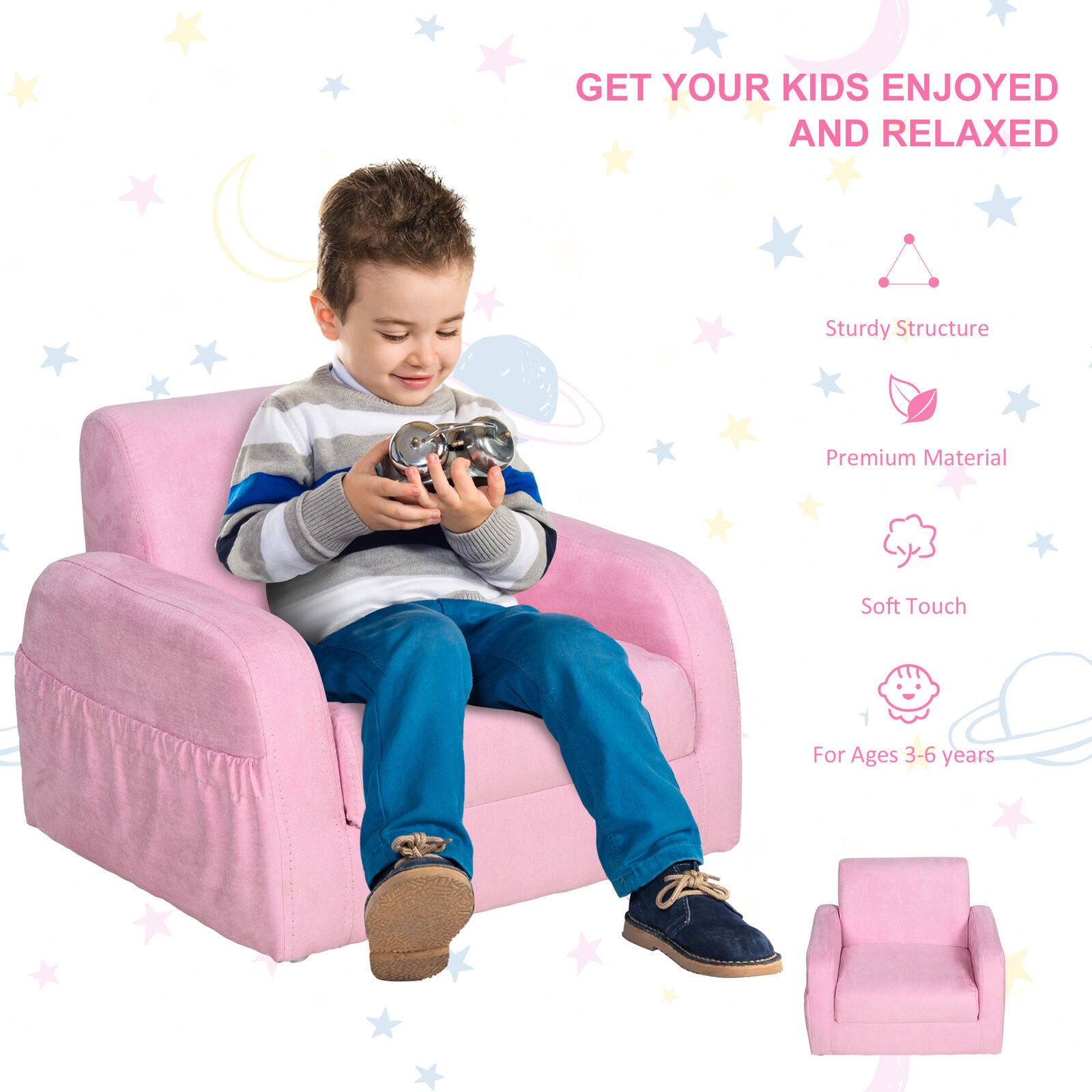 2 In 1 Kids Armchair Sofa Bed Fold Out Padded Wood Frame