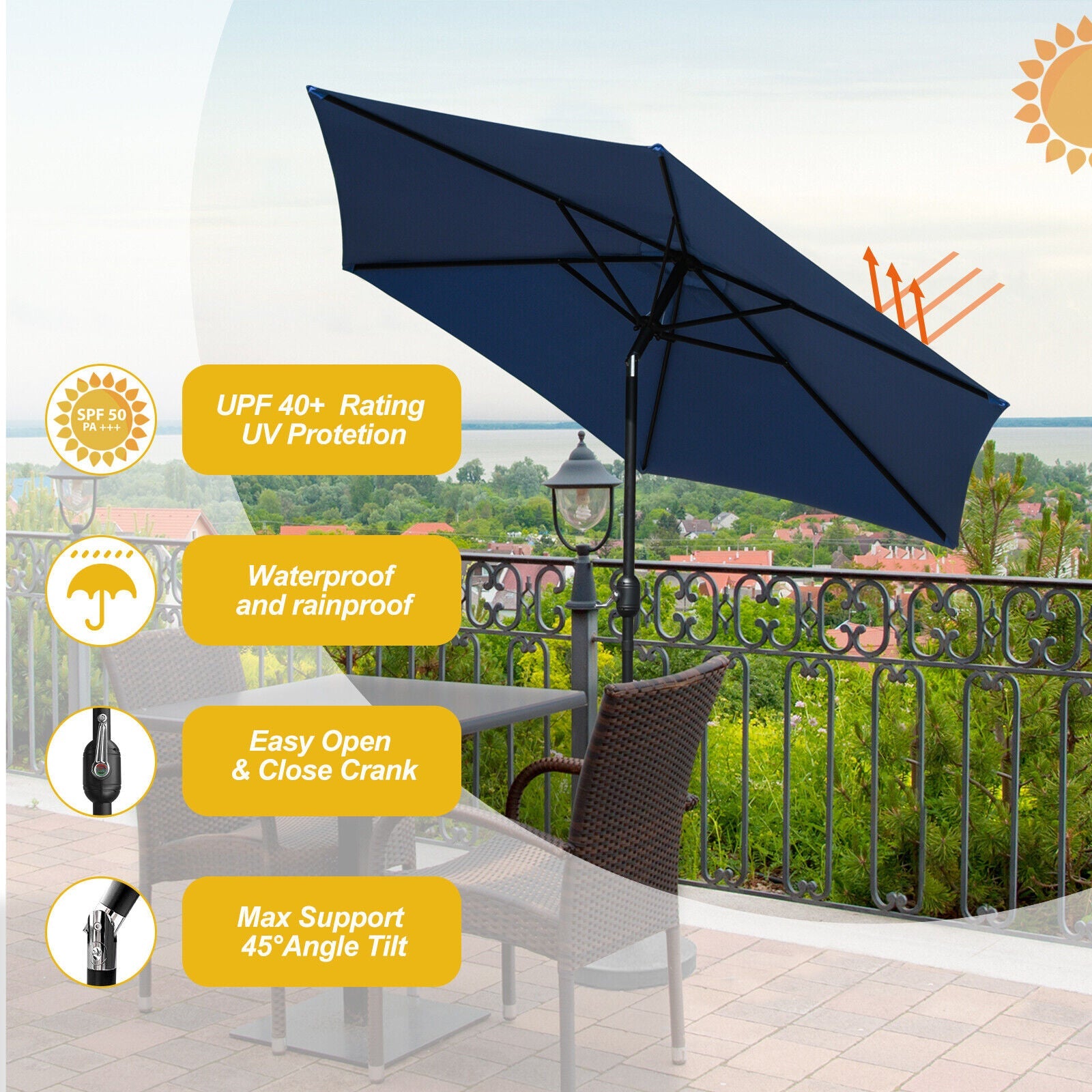 2.5 Patio Parasol Sunshade Garden Umbrella Outdoor Canopy Tilt Crank