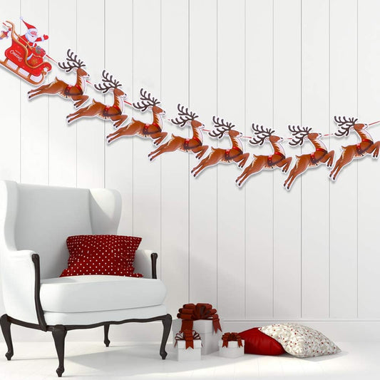 Christmas Reindeer Bunting, Santa Sleigh Banners for Party Decoration