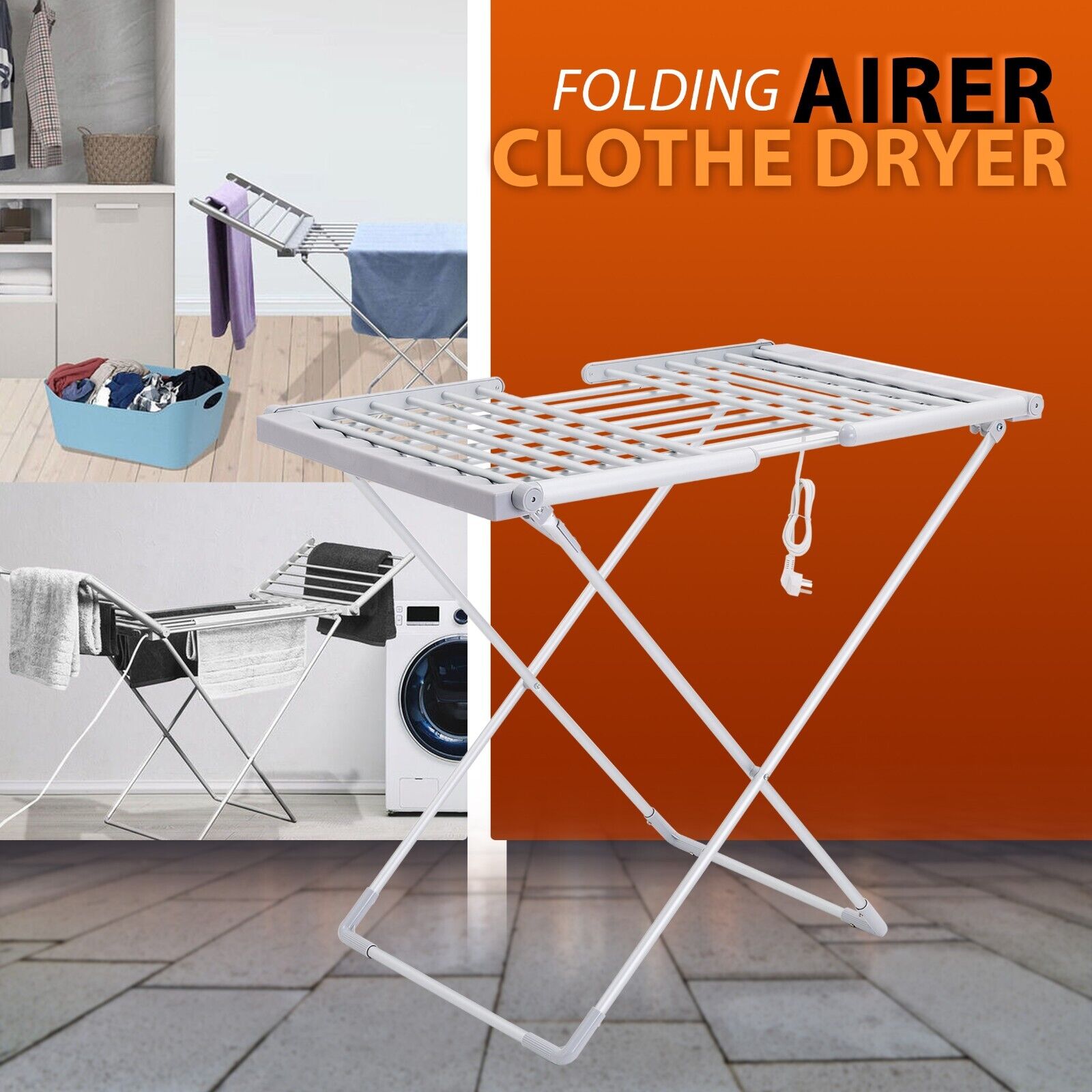 Electric Heated Clothes Dryer Indoor Wet Foldable Drying Horse Rack 230W