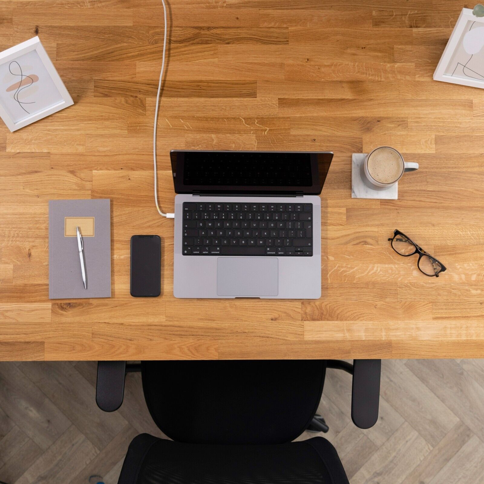 Solid Oak Industrial Wood Desk | Wooden Home Computer Office Gaming Workstation