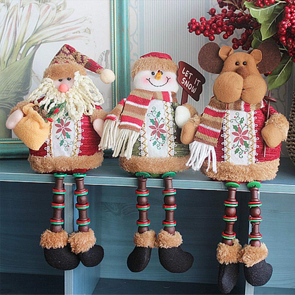 Christmas Plush Toy 3PCS/Set Super Cute Long Leg Sitting Santa Clause Snowman Reindeer Doll Christmas Ornaments Christmas Tree Topper Xmas Ornaments for Christmas Tree Pendant Holiday Party Home Decor