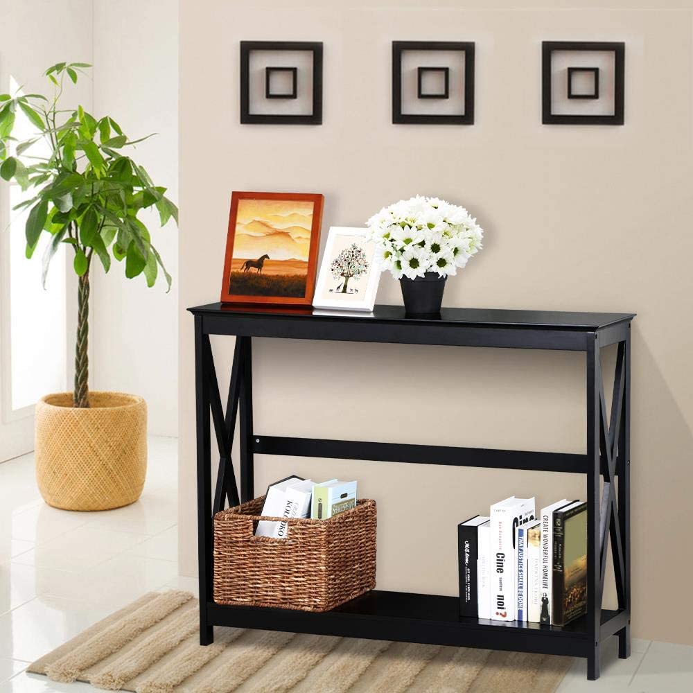 2 Tier X-Design Side Table Bookshelf Entryway Accent Table