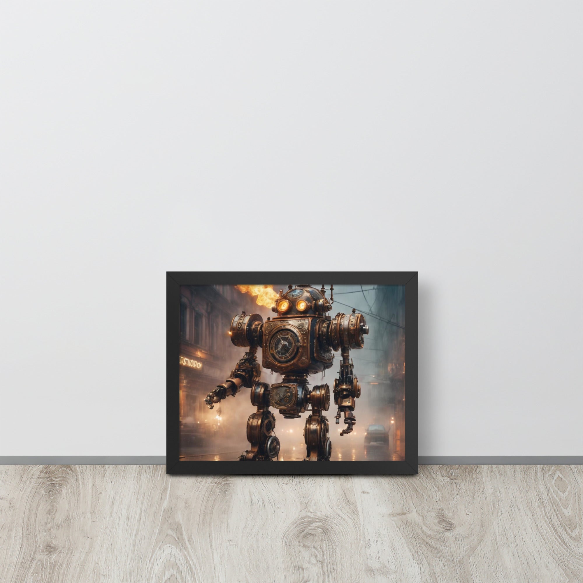 Steampunk Flame Robot Framed poster