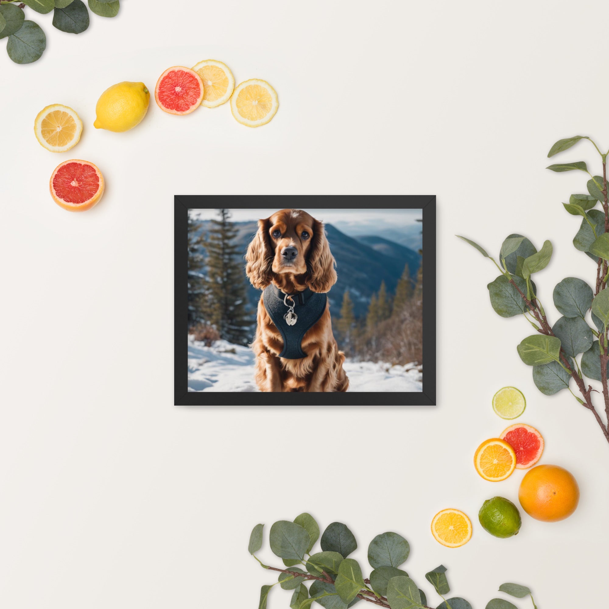 Cocker Spaniel Snowy Framed Matte Print