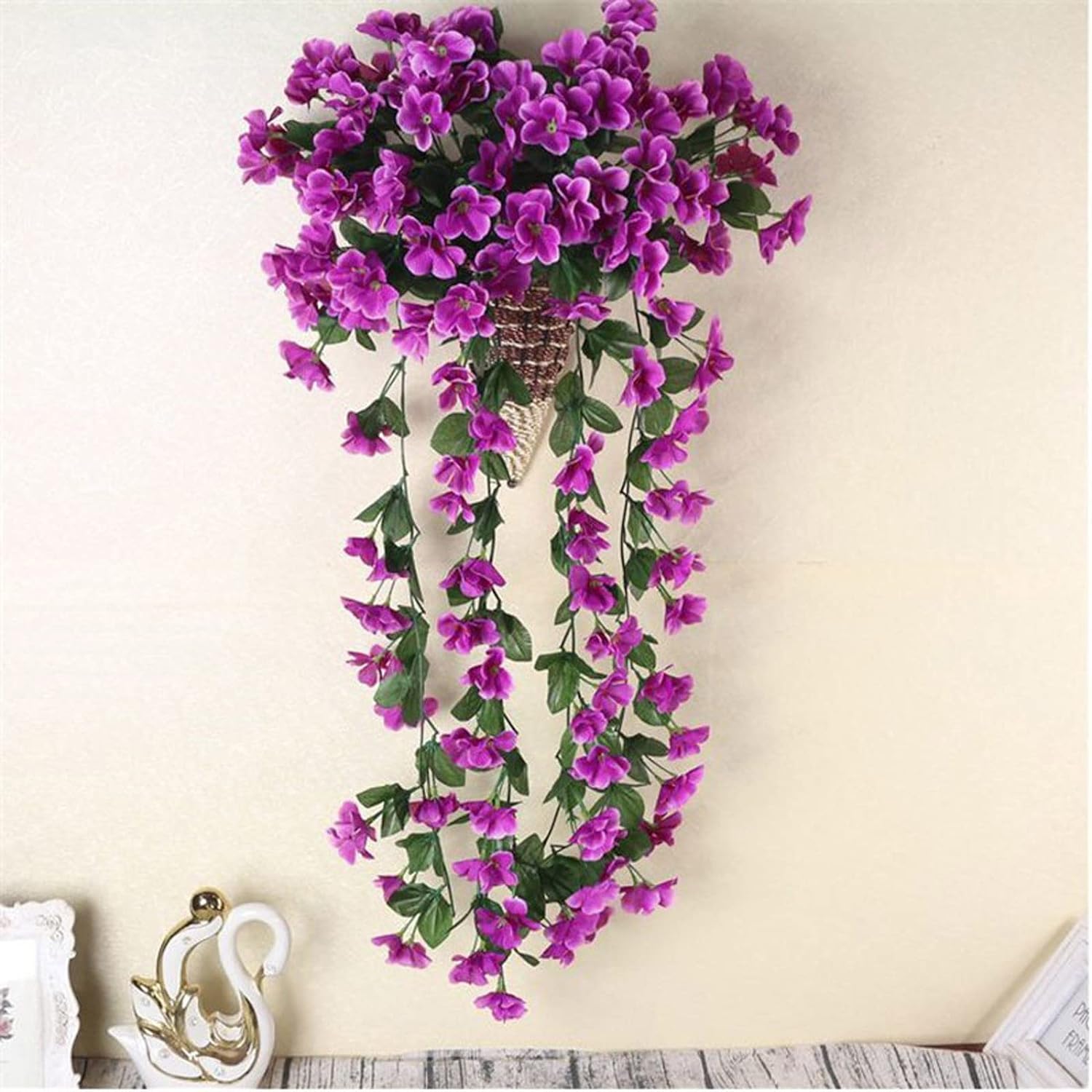 Artificial Wisteria Basket Vine Purple Artificial Hanging Flowers Fake /Artificial Flowers for Garden Wall Fence Wedding Balcony Outdoor Inside Home Door Decoration