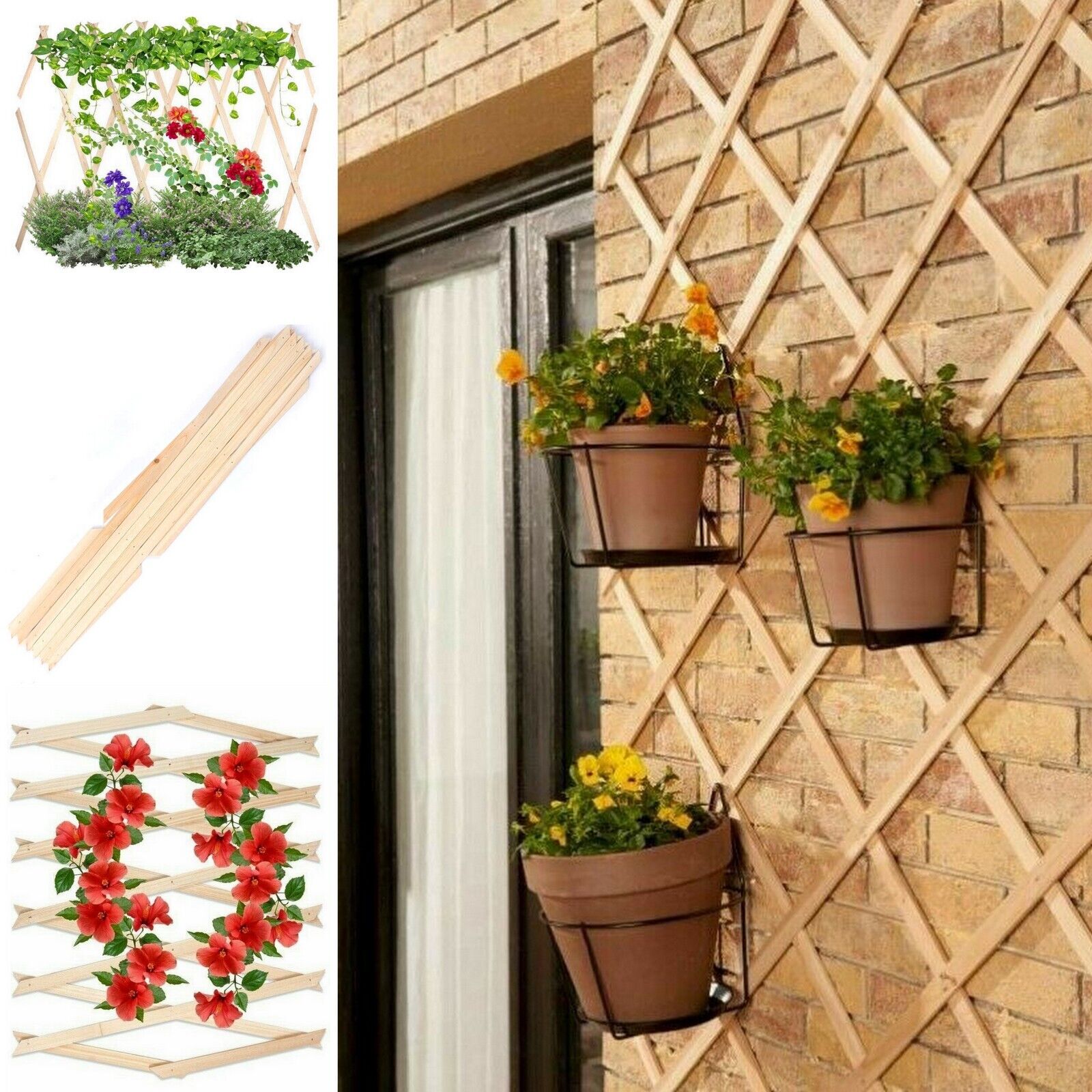 3 x Expanding Wooden Garden Trellis Wall Fence Panel Plant Support Trellises 3 x 45cm x 180cm