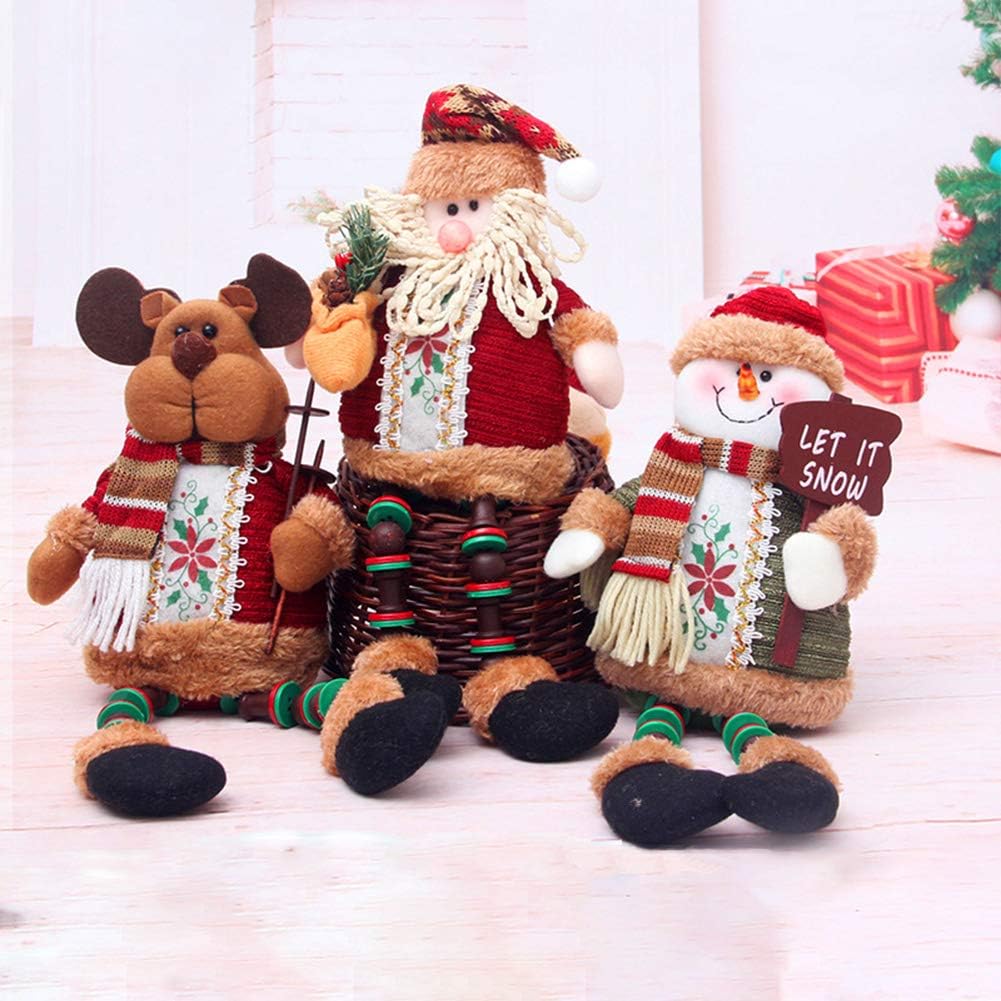 Christmas Plush Toy 3PCS/Set Super Cute Long Leg Sitting Santa Clause Snowman Reindeer Doll Christmas Ornaments Christmas Tree Topper Xmas Ornaments for Christmas Tree Pendant Holiday Party Home Decor