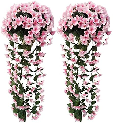 Artificial Wisteria Basket Vine Pink Artificial Hanging Flowers Fake /Artificial Flowers for Garden Wall Fence Wedding Balcony Outdoor Inside Home Door Decoration