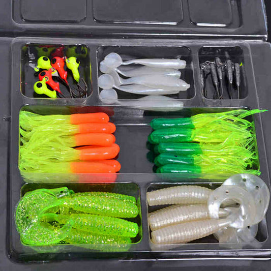 35 Pcs Soft Worm Fishing Baits Lures + 10 Lead Jig Head Hooks Simulation Tackle