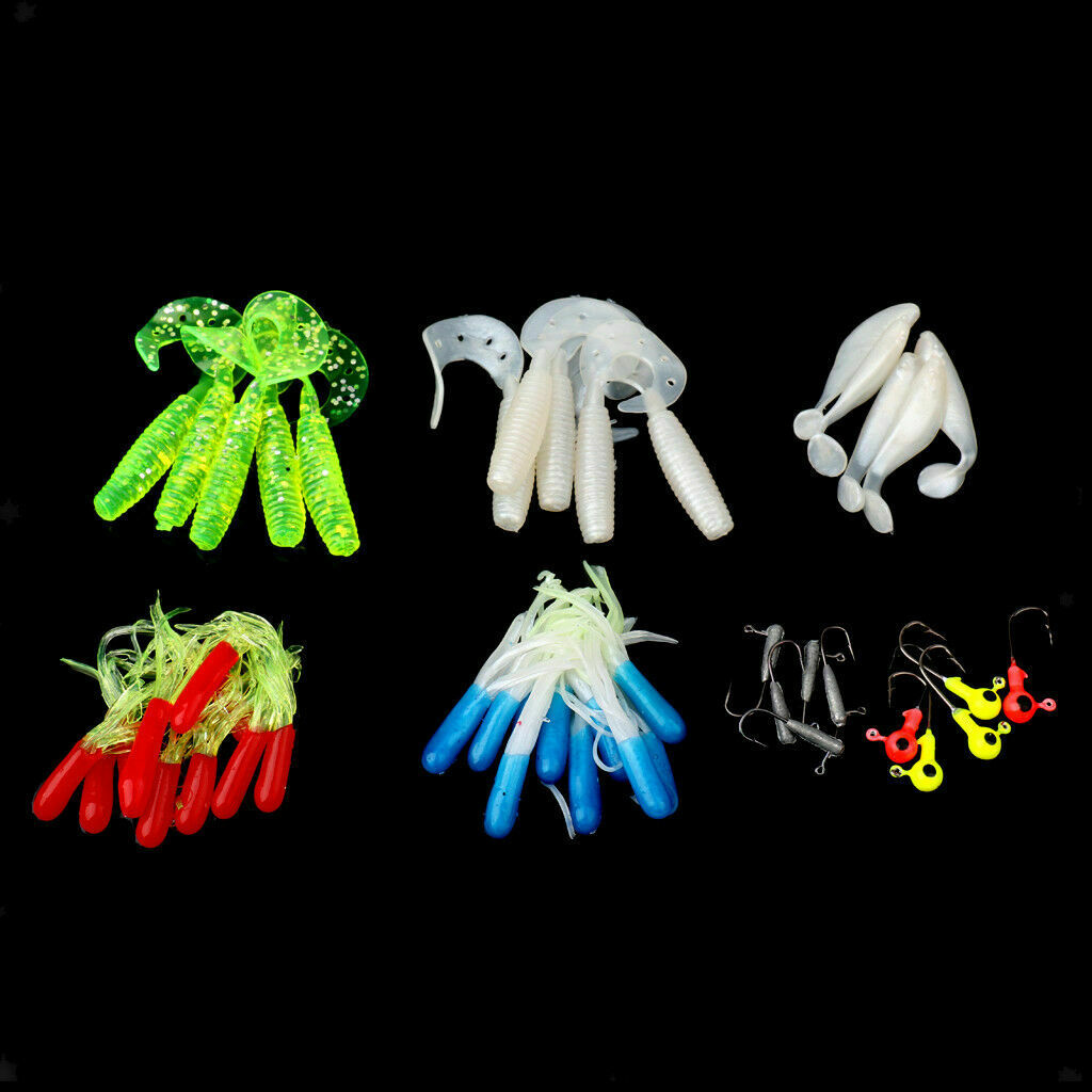 35 Pcs Soft Worm Fishing Baits Lures + 10 Lead Jig Head Hooks Simulation Tackle