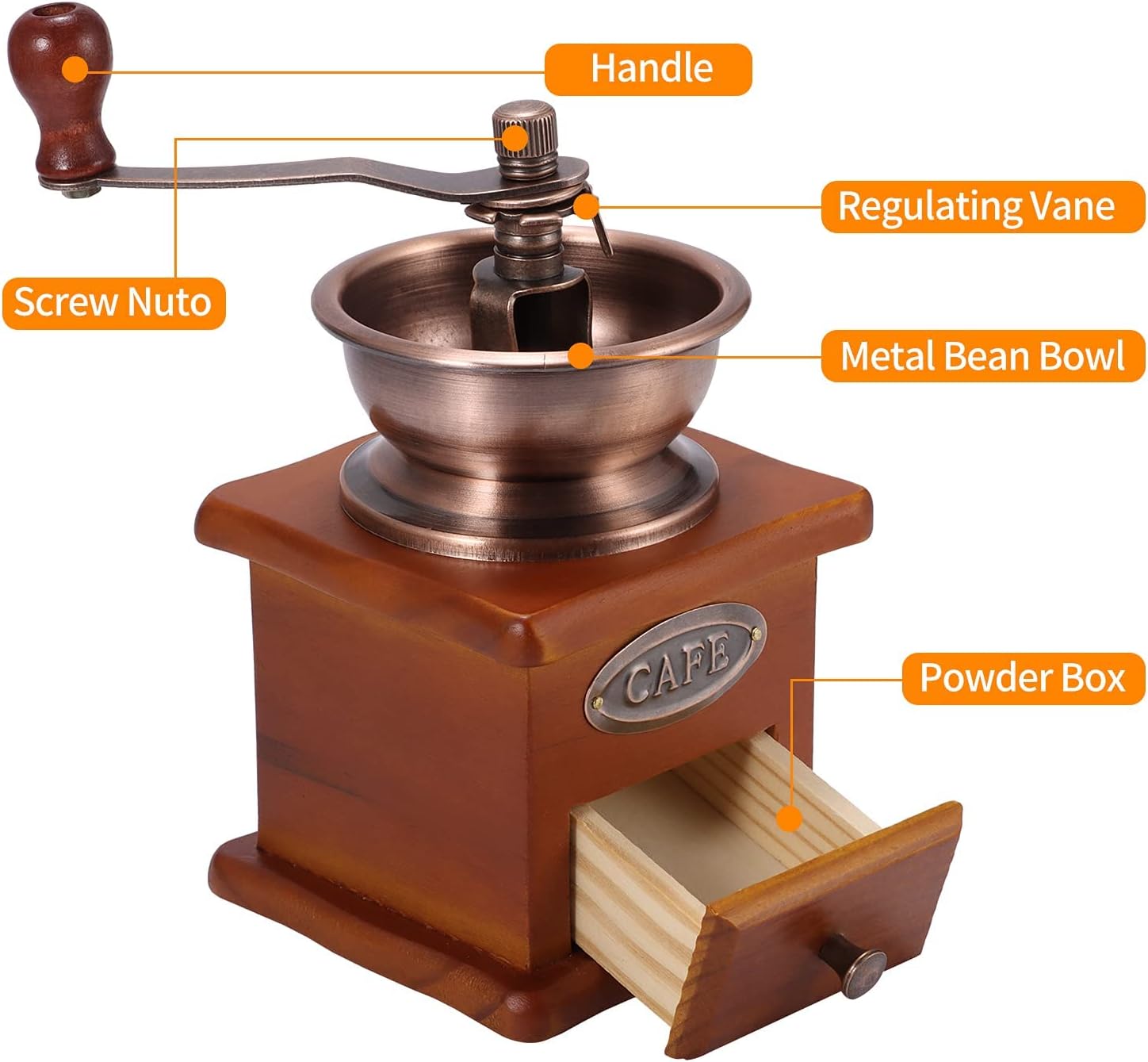 Manual Coffee Grinder, Adjustable Coarseness Coffee Mill Grinder Coffee Bean Grinder Vintage Antique Wooden Hand Grinder Hand Held Coffee Mill for Kitchen Camping